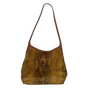 MAXX NEW YORK Yellow Snake Print Leather Vintage Shoulder Bag